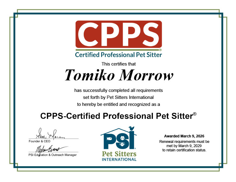 Tomiko Morrow - Pet Sitters International Certified Professional Pet Sitter